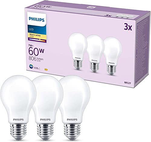 Philips Classic LED E27 Lampe, 60W, matt, warmweiß, nicht dimmbar, 3er Pack