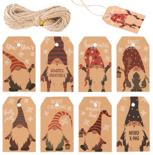 Geschenkanhänger Weihnachten, 120 Stück Weihnachtsanhänger, Geschenkanhänger Kraftpapier mit 20M Jute Schnur, Anhänger Weihnachten, Etiketten für Flaschen Dekoration DIY Geschenkverpackung