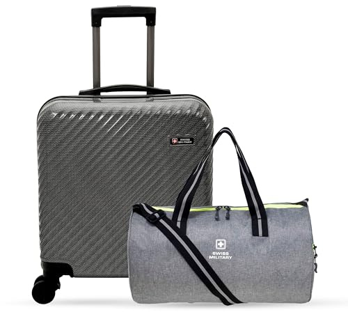 Schweizisk militär kombo paket med bärbar dator rullväska och duffelväska, hård kabinstorlek vagn, grå texturerad 33 liter, lättvikt glansig finish, LTB8 och DB10, grå, bagage, Grå, Bagage