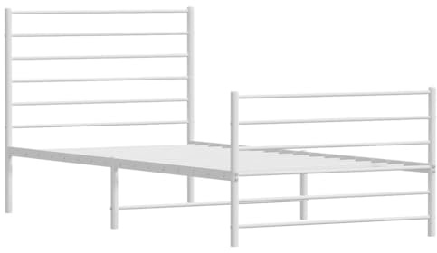 vidaXL Sängram med huvudgavel och fotgavel vit metall 90x200 cm, säng, metallsäng, metall sängram, sängar, metallsängar, metall sängramar, gästsäng