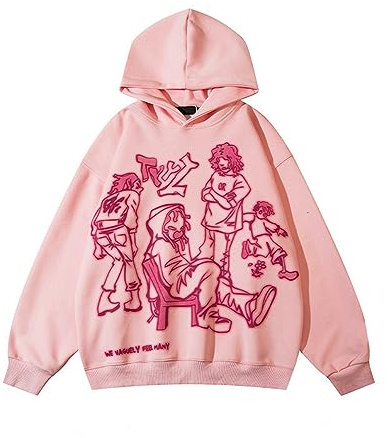 tinetill Femme Homme Sweat à Capuche Zippé Y2K Veste Gothique Harajuku à Capuche Oversized Sweatshirt Imprimé Vintage Hoodie avec Cordon de Serrage et Poche Pull 90 E-Girl Tops