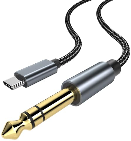 MMOBIEL Câble Auxiliaire Audio USB-C vers 6.35mm TRS Mâle Stéréo Adaptateur Aux Audio Jack Câble pour iPhone 16 15, iPad, MacBook, Samsung Galaxy, Haut-Parleurs, Amplificateur, Console Mixage - 1m