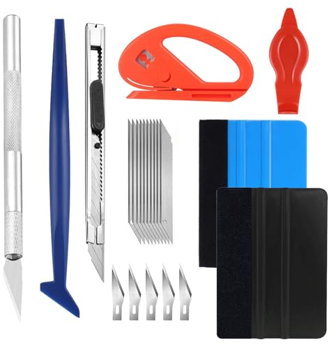 Kit de Film Teinte Vitre Voitures,8 pcs Covering Outils Teinté pour Fenêtre de Voiture avec 2 Raclettes en Feutre Couteau de Précision Cutter,pour Film Teinté Voiture,Installation de Film en