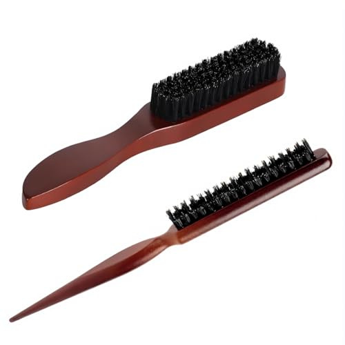 2 Pcs Boar Bristle Hair Brush, Slick Back Hair Brush Slick Back Brush, Comb and Shear Tools Comfortable Grip Easy to Carry, Suitable for Trimming and Combing Long Thick Curly Thin Thick Hair Beard