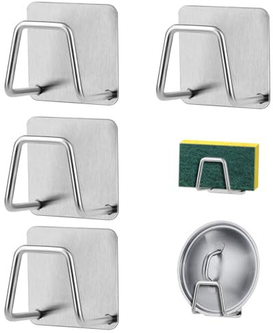 LOBVABA 4 soportes para esponja autoadhesiva de cocina, fregadero, acero inoxidable, impermeable
