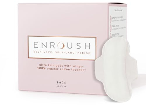 ENROUSH Organic Cotton Sanitary Pads, Ultra-Absorbent, Normal 12 Pcs