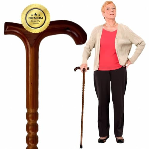 OrtoPrime Bastón para Mayores Madera con Mango Derby Robusto Bastones Madera - Bastón Elegante Antideslizante Bastones de Paseo ORTOPÉDICO Bastón Anciano - Bastón Elegante (Derby Claro Tallado)