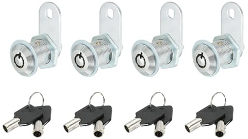 PATIKIL Skåp kamlås med nyckel, 4-pack 25 mm nyckel likaså kamlås cylinder zinklegering krom låda lås rörformad kamera avtagbar nyckel för dörrar låda skåp