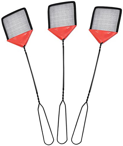 Tapette à mouches lavable en maille métallique avec longue poignée en métal pour intérieur/extérieur