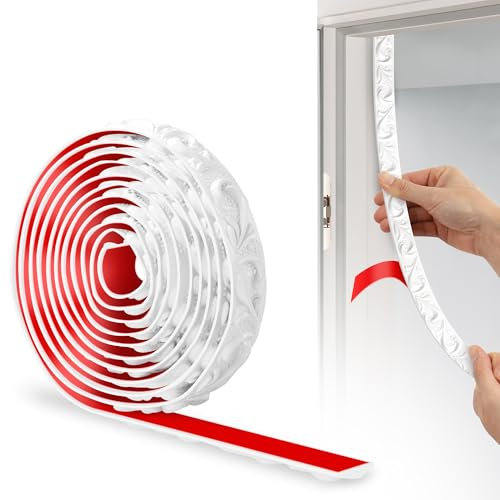 JUNART Bande Décorative en PVC, 300cm×2cm, Bordure de Papier Peint 3D, Frise Murale Adhesive, Convient our les Linteaux, les Plinthes, les Armoires, les Revêtements Muraux(Blanc)