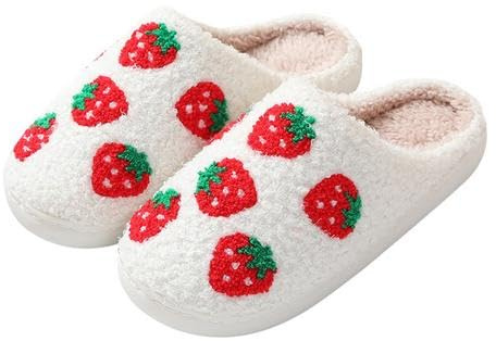 Générique Pantoufles aux fraises Pantoufle Femme Chausson Peluche Chaud Slippers Chaussons Chaussons vintage en mousse à mémoire de forme Chaussons de fruits mignons pour homme et femme