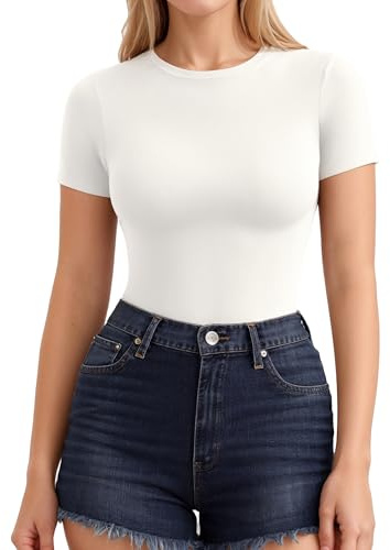 ALGALAROUND Women Short Sleeve Crew Neck Fitted Summer UK Tops | Slim Basic Women's T-Shirts Sexy T Shirt Going Out Ladies Tee