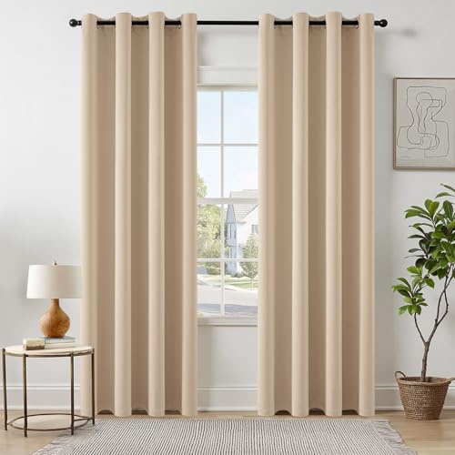 EMEMA Rideau Occultant Beige à Oeillets 140x225 CM Lot de 2 Rideaux Opaque Doux et Esthétiques Occultant Thermiques Anti Chaleur Intérieurs Rideaux Salon Moderne Chambre