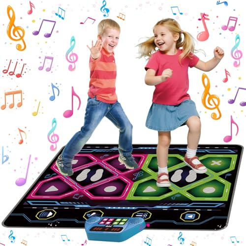 RUNJIAER Kids 2-Player Dance Mat, Interactive Electronic Dance Pad with Built-in Speaker & Adjustable Volume, Non-Slip Rhythm Step Play Game Toy for Boys Girls Ages 3-12, Birthday Christmas