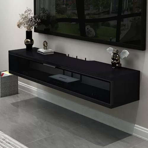 Litet TV-skåp, hängande TV-bräda, Lowboard TV-skåp med gångjärnsglasdörr, för sovrum, medierum, litet vardagsrum (färg: Svart-A, storlek: 120 cm/47 tum)