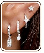 Roheafer 4 Pairs 925 Sterling Silver Stud Hoop Earrings for Women Hypoallergenic 14K Gold Plated Huggie Earrings Sets Dangle Cartilage Earring Stacks for Multiple Piercings Jewelry Gifts Silver