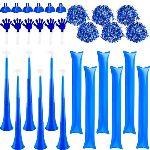 Hoarost 30 Pcs Cheering Noisemakers Set Include 6 Pcs Collapsible Stadium Horn 6 Pcs Cowbells 6 Pcs Hand Clappers 6 Pcs Cheerleading Pom Poms 6 Pcs Thunder Sticks for Sporting Events Cheers Supplies