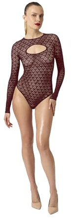 Wolford Mermaid Net String Body For Women Long Sleeve Seamless Bodysuit With Décolleté Cutout And Scale Pattern midnight red Red X-Small