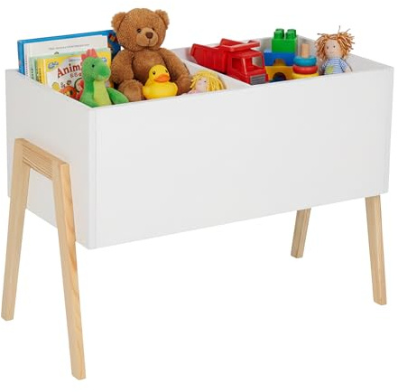 Baúl Infantil Relaxdays, diseño escandinavo, 45 x 60 x 30 cm, MDF, para Libros y Juguetes, baúl Abierto, Blanco/Natural