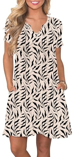 PLOKNRD Women's Summer Dress Short Sleeve V-Neck with Pockets, Bk At L, L
