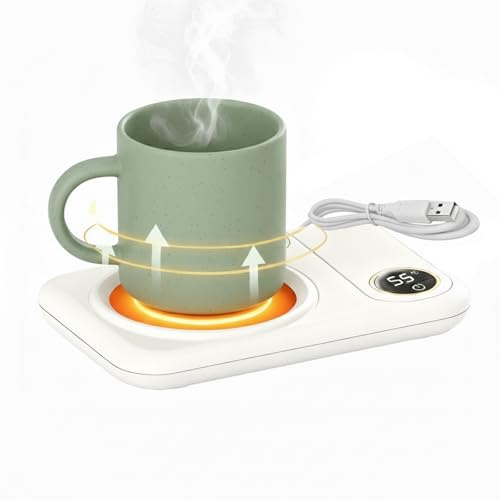 USB Mug Warmer – Auto Shut Off – Battery Operated Coffee Cup Warmer – Fast Heating for Office & Home, Works with Ceramic, Glass & Stainless Steel Mugs (No Mug)