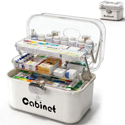 Kezidhp Boîte Pharmacie & Boîte à Médicaments – Rangement Médicament 3 Étages avec Poignée, Grande Capacité pour Maison, Voyage, Usage Quotidien (31.5 x 22.5 x 21.5 cm)