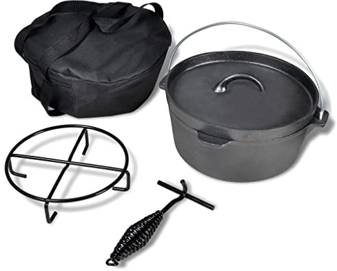 Kaloriko Horno holandés de hierro fundido de 4,2 l con tapa, asa y soporte, incluye bolsa de transporte, ideal para guisar, freír, cocinar y hornear para hornillos y hornos