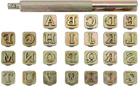 Yoption 27 Pieces Leathercarft Stamping Tool Set, 26 Letters Alphabet Stamps Steel Punch Tool 6mm+1 Stamping Handle for Leather Craft