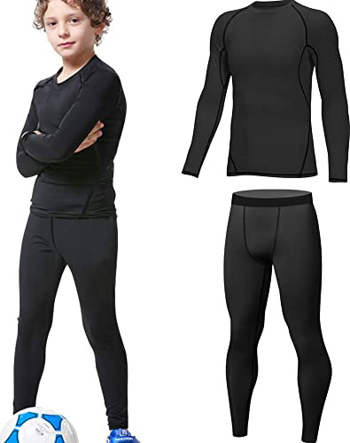 HOPLYNN - Thermal Underwear Set für Kinder Funktionsunterwäsche Skiunterwäsche Jungen Atmungsaktiv Thermal Underwear Warme Fussball Ski Schwarz XL