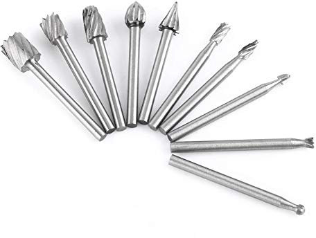 Rotary Burr Set, 10pcs Rotary Carving Tool Accessories with 1/8” Shank, Engraving Grinding Drill Bit Rotary Burrs Set for DIY, Woodworking, Engraving, Metal Carving, Drilling, Polishing