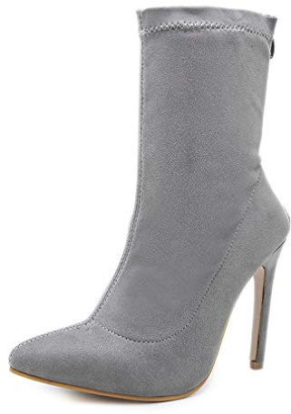 Stivali da donna con tacco alto, stivaletti da donna, sexy, a stiletto, in camoscio Chelsea da donna, taglia 37-42, grigio, 41