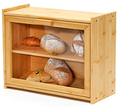 Premium Bamboo Double Layer Bread Box With Clear Window