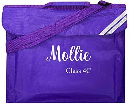 Kids Essentials Personalised Name & Class School Book Bag Multiple Colours Back to School (Purple)