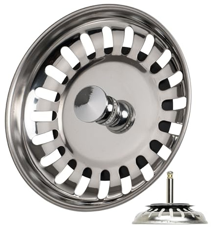 Diskbänksfilterkorg, 1-pack, Ø 78 mm filterkorg, i rostfritt stål, excentrisk tapp som sticker ut 27-57 mm djupt i avloppet, Ø 8 mm stift, reservdel för diskbänkar, köksavloppssil