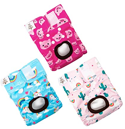 CuteBone 3er-Pack Waschbare Hundewindeln für Damen, wasserdichte Welpenhosen, Valentinstag, Rosenkollektion für Hündchen in der Hitzeperiode D31XS-DE