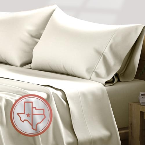 TEXAS LINEN CO. Set di lenzuola in 100% cotone egiziano, 600 fili, 4 pezzi, per letto king size, morbide, fresche, ad alto numero di fili, in rasatello, biancheria da letto di lusso extra lunga, tasca