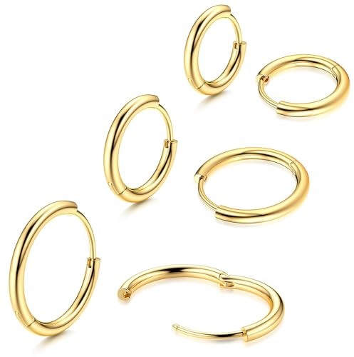 Morfetto Boucles d'oreilles Créoles F136 En Titane Plaqué Or 14K Petites Boucles D'Oreilles Créoles Mini Boucles d'Oreilles Huggie Boucles d'Oreilles Hypoallergéniques en Titane Or 8/10/12MM