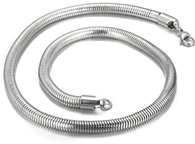 HIJONES Stainless Steel Snake Chain Necklace for Men Women, Round Herringbone Snake Chain Necklace Solid Jewelry Silver 6mm 20 Inch