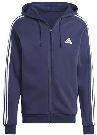 adidas Uomo Essentials Fleece 3-Stripes Full-Zip Hoodie, Legend Ink, M