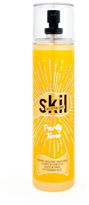 SKIL - Brume Parfumée Femme Pailletée Party Time - Collection Night Call - Parfum Musc Vanille - Flacon Vaporisateur 250 ml - Fabriqué en France à Grasse