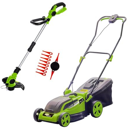 Green Tools Gartenset - Akku Rasenmäher 36V - 38cm Schnittbreite & Rasentrimmer 18V mit schwenkbarem Kopf und automatischer Fadenverlängerung (Inklusive Doppelladegerät & 2X 4Ah Akku)