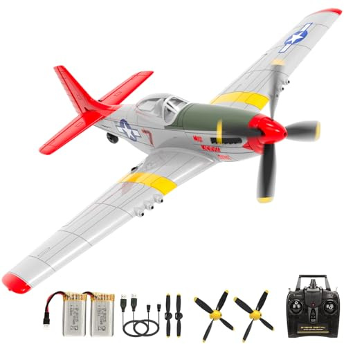 Fisca P51D RC Flugzeug - 4CH Ferngesteuertes Modell Mit Hochgeschwindigkeitsmotor, Xpilot Stabilisierungssystem & Kunstflug - Für Kinder (Silber)