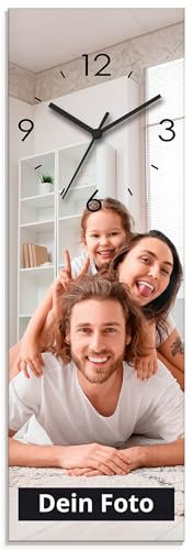 ARTLAND Premium Wanduhr aus Glas eigenes Foto personalisierte Geschenke Uhr lautlos ohne Tickgeräusche 20x60 cm Hochformat Küche Geburtstagsgeschenk für Frauen, Familie Hochzeitsgeschenke
