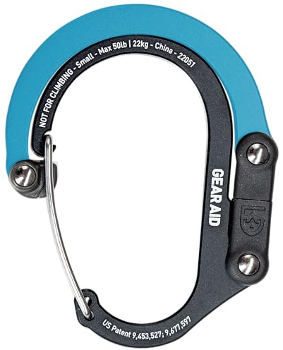 GEAR AID HEROCLIP karbinhake klämma och krok (liten) för handväska, barnvagn och ryggsäck, svart och blå, 1-pack
