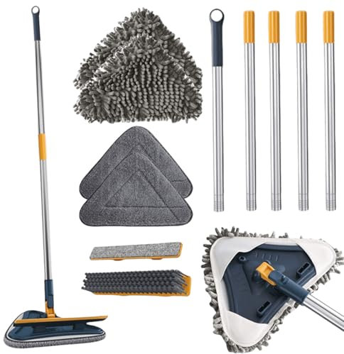 Mocio triangolare a 360 gradi, per la pulizia delle piastrelle, lavavetri con manico lungo, mocio girevole regolabile, mocio multifunzione per pareti in vetro