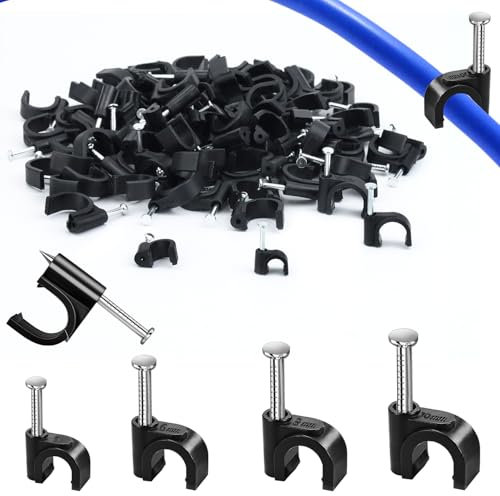400PCS Round Cable Wall Clips, 4 Sizes（4mm 6mm 8mm 10mm) Cable Nail Clips, for Organizing Ethernet, USB Cable, Phone Line and TV Line-Black