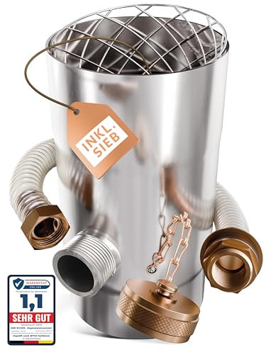 Collecteur d'eau de pluie avec tamis pour tuyaux de descente de 80 mm - Rendement augmenté - Acier inoxydable - Tuyau long de 0,5 m + raccord de tonneau - Collecteur de pluie pour tuyau de descente 80