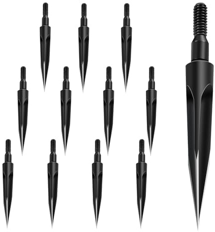 KURUGEILI 12 Pack 100/125/150 Grains Archery Traditional Broadheads Steel Points Screw-in Hunting Arrowheads Arrow Tip for Compound, Recurve Bow & Crossbow