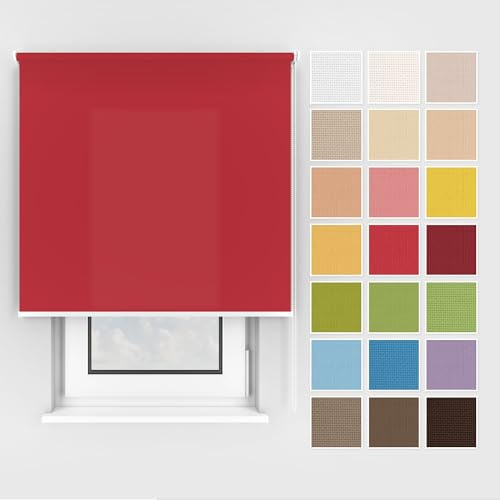 Estika Rollo mit Bohren Deckenmontage und Wandmontage, Breite: 120 cm, Höhe: 150 cm, Farbe: Rot, 25 Stoff Farben, Fenster rollos für innen, Sichtschutz für Fenster und Balkontür