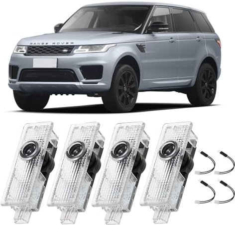 Motegear 4 Pezzi Luci Proiettore Porta Logo per Range Rover/Discovery/Discovery Sport/Aurora/Freelander, illuminazione sottoscocca auto, luce LED di benvenuto, illuminazione d'ingresso